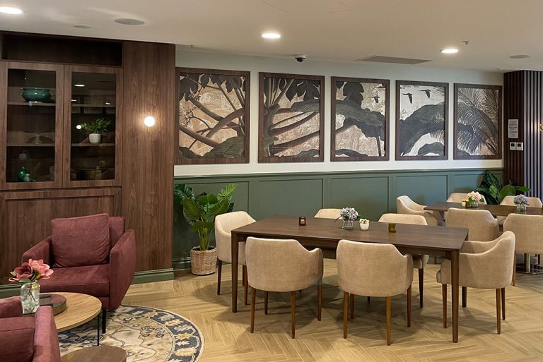 Wallpapered dining room